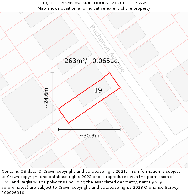 19, BUCHANAN AVENUE, BOURNEMOUTH, BH7 7AA: Plot and title map