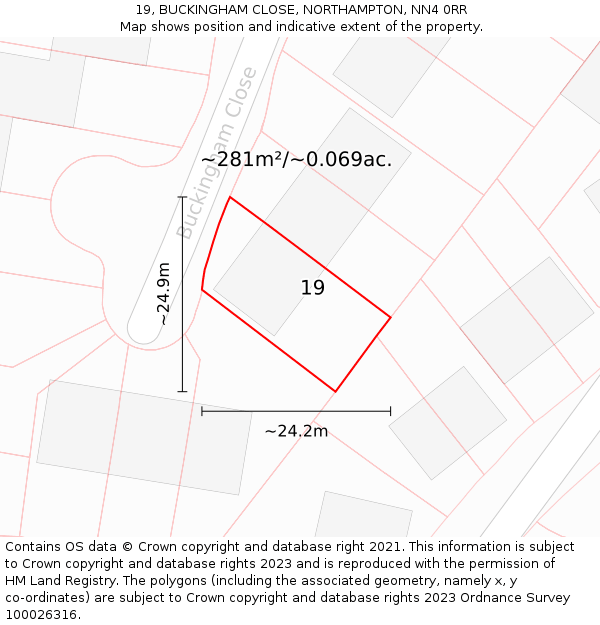 19, BUCKINGHAM CLOSE, NORTHAMPTON, NN4 0RR: Plot and title map