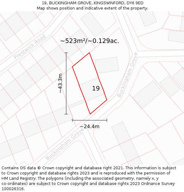 19, BUCKINGHAM GROVE, KINGSWINFORD, DY6 9ED: Plot and title map