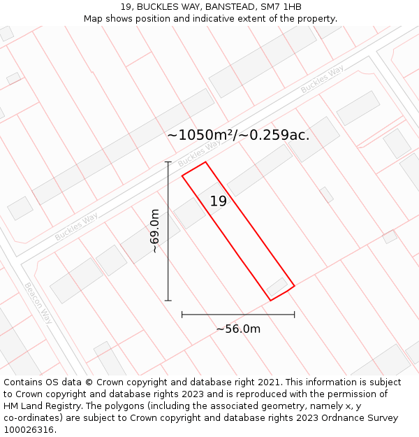 19, BUCKLES WAY, BANSTEAD, SM7 1HB: Plot and title map