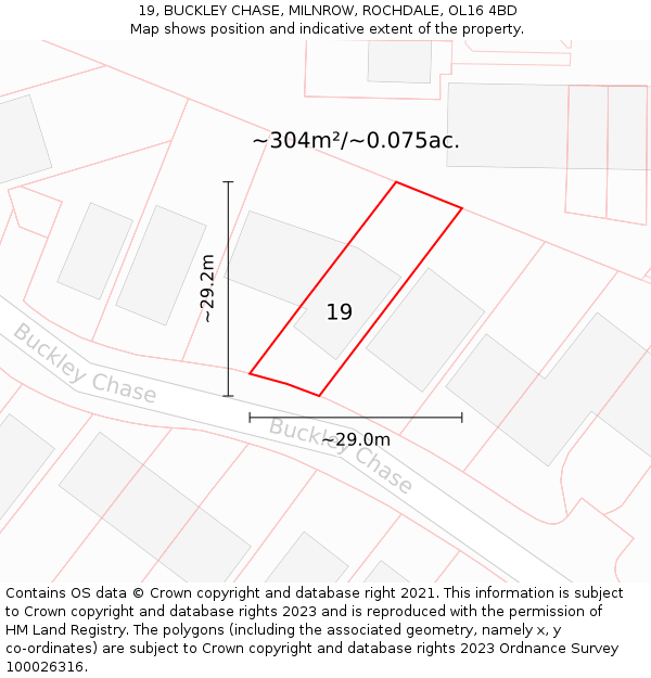19, BUCKLEY CHASE, MILNROW, ROCHDALE, OL16 4BD: Plot and title map