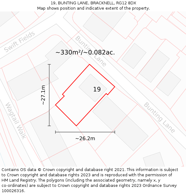 19, BUNTING LANE, BRACKNELL, RG12 8DX: Plot and title map