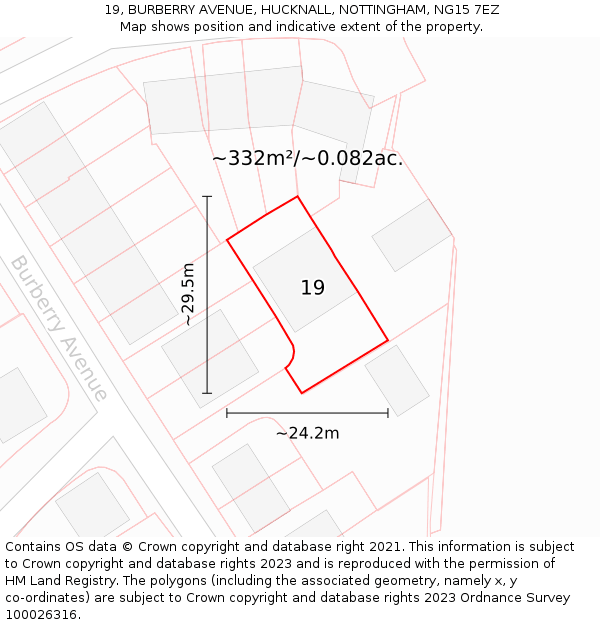 19, BURBERRY AVENUE, HUCKNALL, NOTTINGHAM, NG15 7EZ: Plot and title map