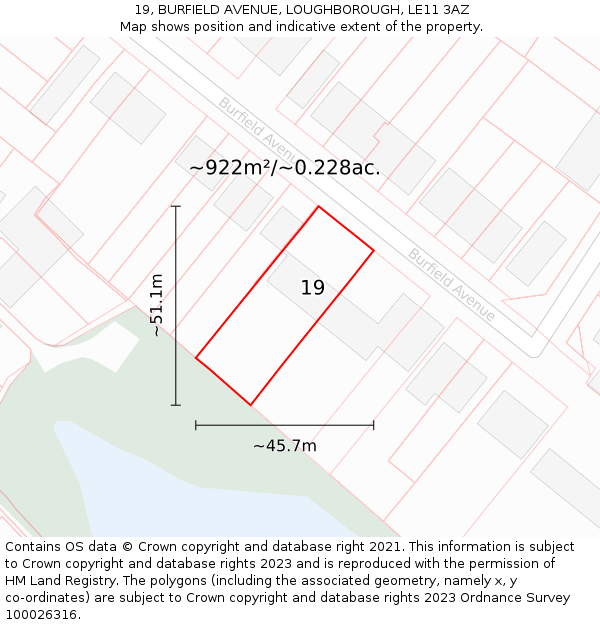 19, BURFIELD AVENUE, LOUGHBOROUGH, LE11 3AZ: Plot and title map