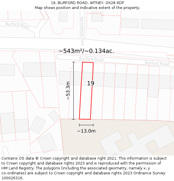 19, BURFORD ROAD, WITNEY, OX28 6DP: Plot and title map