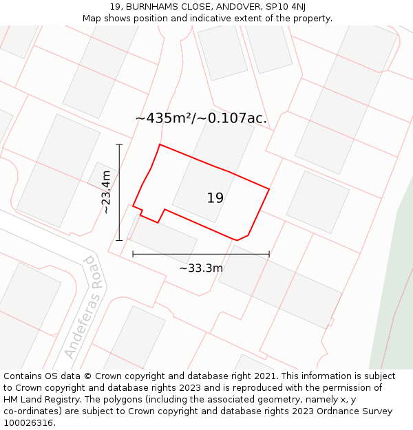 19, BURNHAMS CLOSE, ANDOVER, SP10 4NJ: Plot and title map