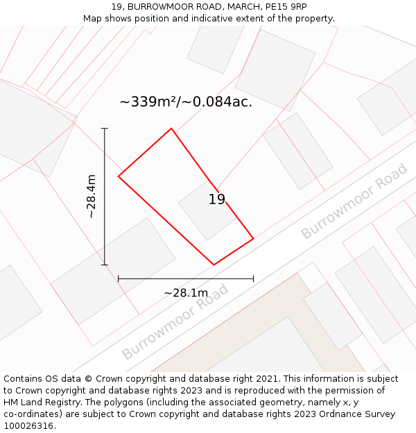 19, BURROWMOOR ROAD, MARCH, PE15 9RP: Plot and title map