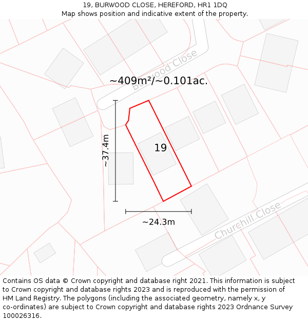 19, BURWOOD CLOSE, HEREFORD, HR1 1DQ: Plot and title map