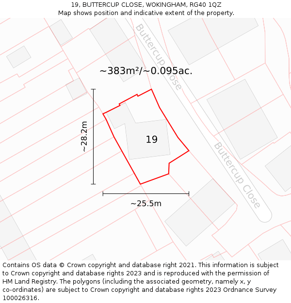 19, BUTTERCUP CLOSE, WOKINGHAM, RG40 1QZ: Plot and title map