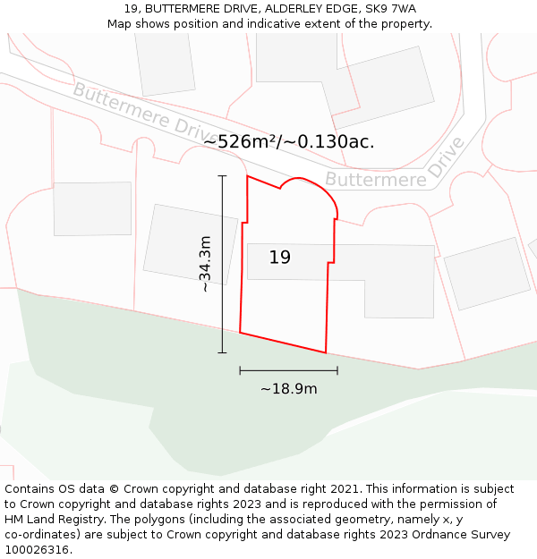 19, BUTTERMERE DRIVE, ALDERLEY EDGE, SK9 7WA: Plot and title map
