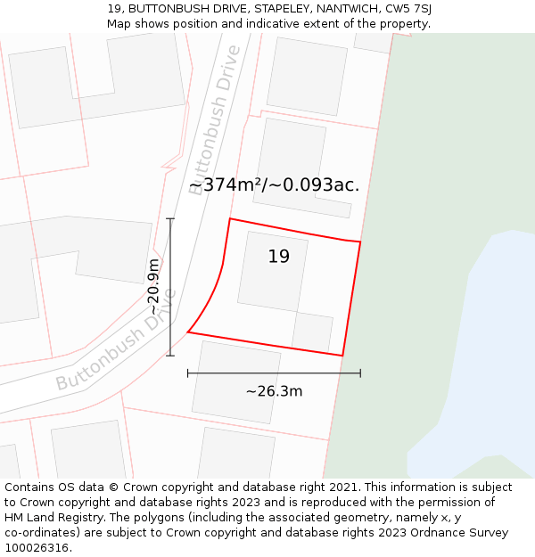19, BUTTONBUSH DRIVE, STAPELEY, NANTWICH, CW5 7SJ: Plot and title map