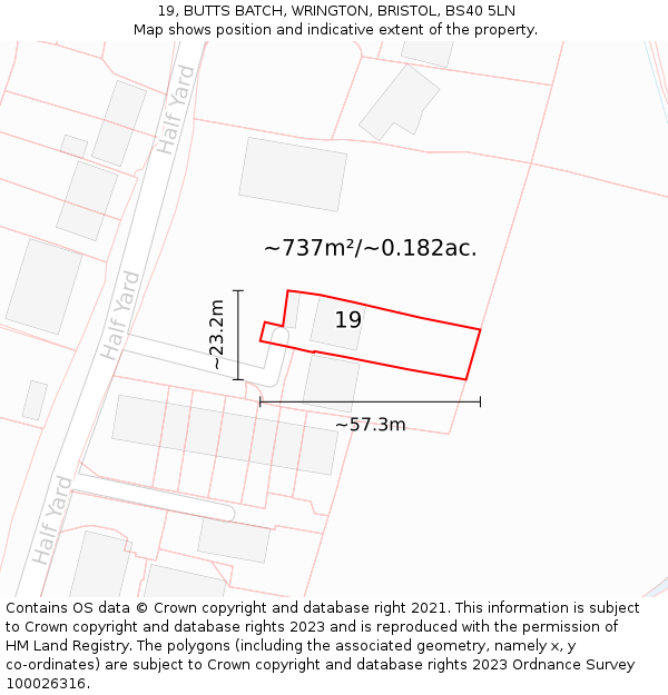 19, BUTTS BATCH, WRINGTON, BRISTOL, BS40 5LN: Plot and title map