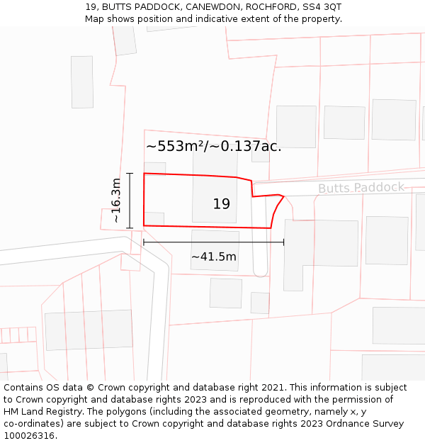 19, BUTTS PADDOCK, CANEWDON, ROCHFORD, SS4 3QT: Plot and title map
