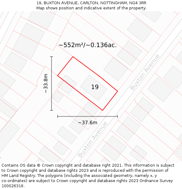 19, BUXTON AVENUE, CARLTON, NOTTINGHAM, NG4 3RR: Plot and title map