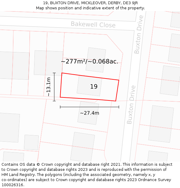 19, BUXTON DRIVE, MICKLEOVER, DERBY, DE3 9JR: Plot and title map
