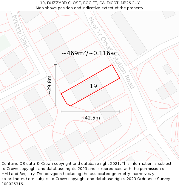 19, BUZZARD CLOSE, ROGIET, CALDICOT, NP26 3UY: Plot and title map