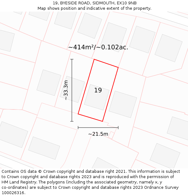 19, BYESIDE ROAD, SIDMOUTH, EX10 9NB: Plot and title map