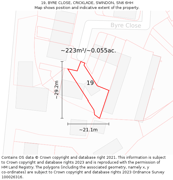 19, BYRE CLOSE, CRICKLADE, SWINDON, SN6 6HH: Plot and title map