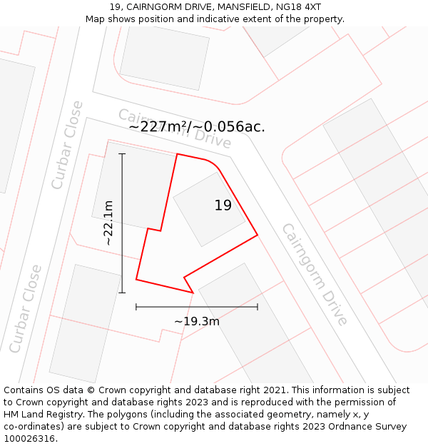 19, CAIRNGORM DRIVE, MANSFIELD, NG18 4XT: Plot and title map
