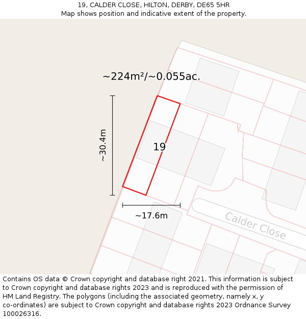 19, CALDER CLOSE, HILTON, DERBY, DE65 5HR: Plot and title map