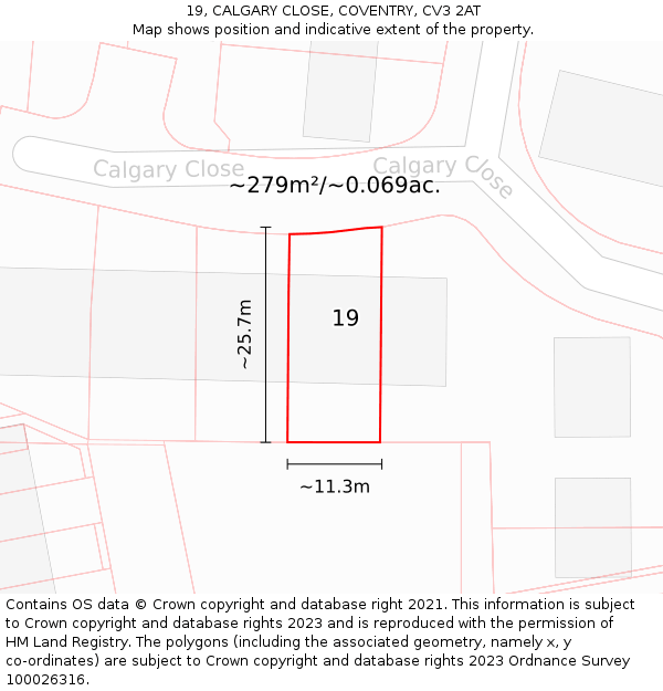 19, CALGARY CLOSE, COVENTRY, CV3 2AT: Plot and title map