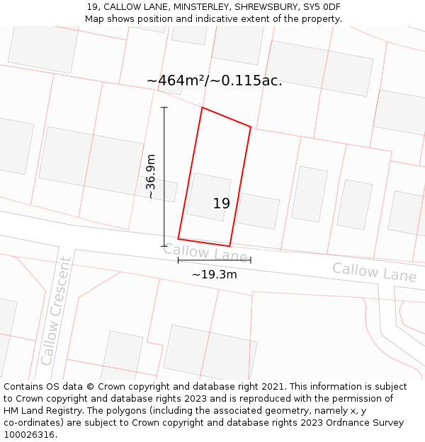 19, CALLOW LANE, MINSTERLEY, SHREWSBURY, SY5 0DF: Plot and title map