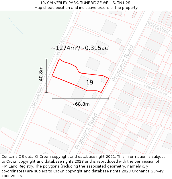 19, CALVERLEY PARK, TUNBRIDGE WELLS, TN1 2SL: Plot and title map
