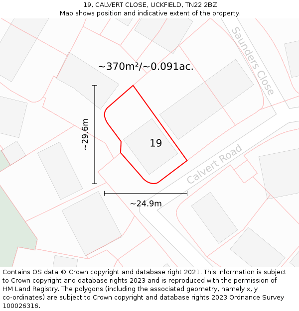 19, CALVERT CLOSE, UCKFIELD, TN22 2BZ: Plot and title map