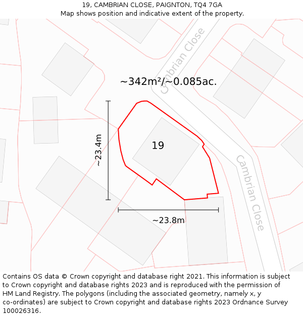 19, CAMBRIAN CLOSE, PAIGNTON, TQ4 7GA: Plot and title map
