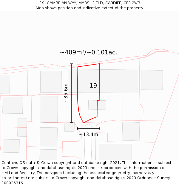 19, CAMBRIAN WAY, MARSHFIELD, CARDIFF, CF3 2WB: Plot and title map