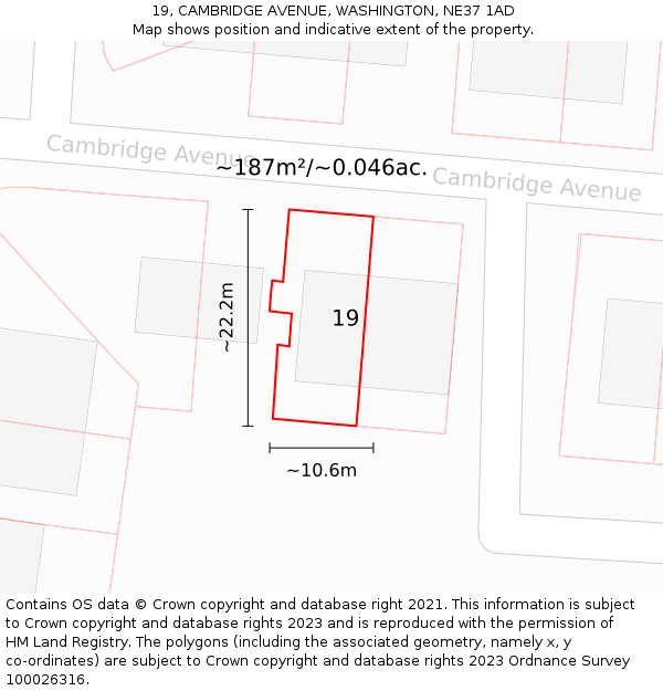 19, CAMBRIDGE AVENUE, WASHINGTON, NE37 1AD: Plot and title map
