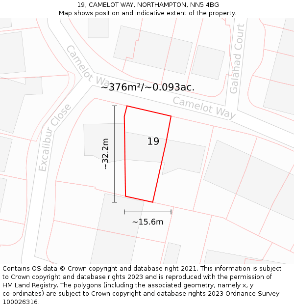 19, CAMELOT WAY, NORTHAMPTON, NN5 4BG: Plot and title map