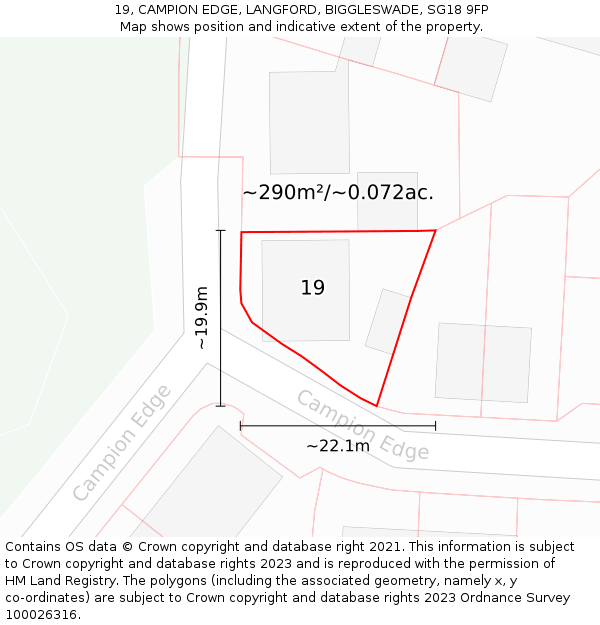 19, CAMPION EDGE, LANGFORD, BIGGLESWADE, SG18 9FP: Plot and title map