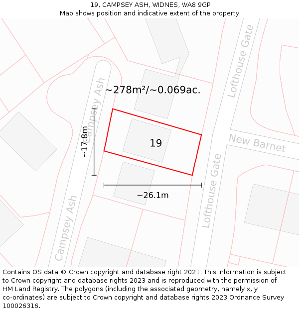 19, CAMPSEY ASH, WIDNES, WA8 9GP: Plot and title map