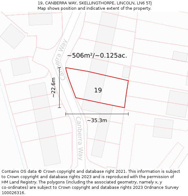 19, CANBERRA WAY, SKELLINGTHORPE, LINCOLN, LN6 5TJ: Plot and title map