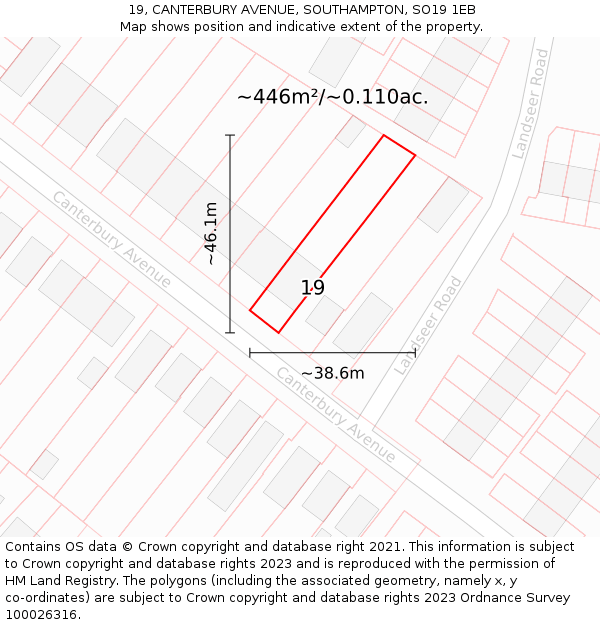 19, CANTERBURY AVENUE, SOUTHAMPTON, SO19 1EB: Plot and title map