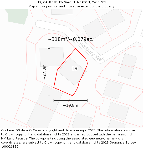 19, CANTERBURY WAY, NUNEATON, CV11 6FY: Plot and title map