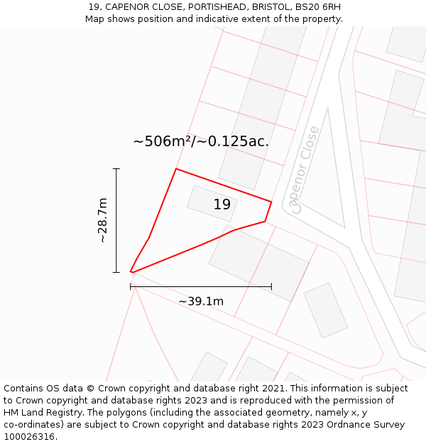 19, CAPENOR CLOSE, PORTISHEAD, BRISTOL, BS20 6RH: Plot and title map