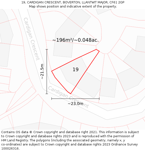 19, CARDIGAN CRESCENT, BOVERTON, LLANTWIT MAJOR, CF61 2GP: Plot and title map