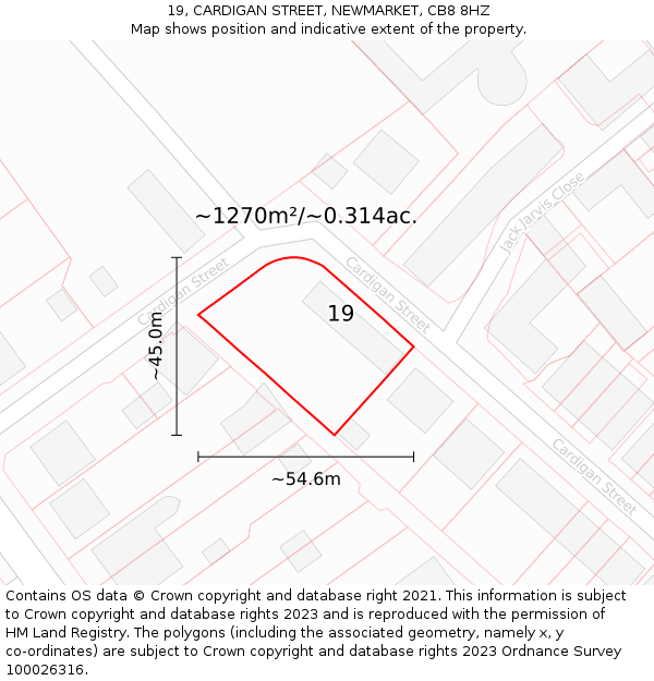 19, CARDIGAN STREET, NEWMARKET, CB8 8HZ: Plot and title map