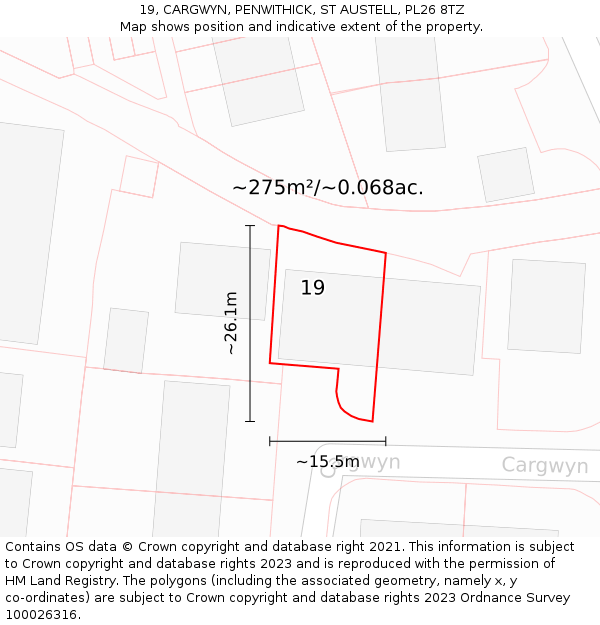 19, CARGWYN, PENWITHICK, ST AUSTELL, PL26 8TZ: Plot and title map
