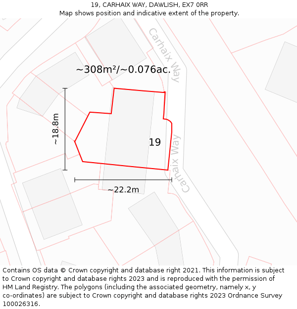 19, CARHAIX WAY, DAWLISH, EX7 0RR: Plot and title map