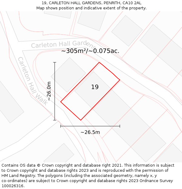 19, CARLETON HALL GARDENS, PENRITH, CA10 2AL: Plot and title map
