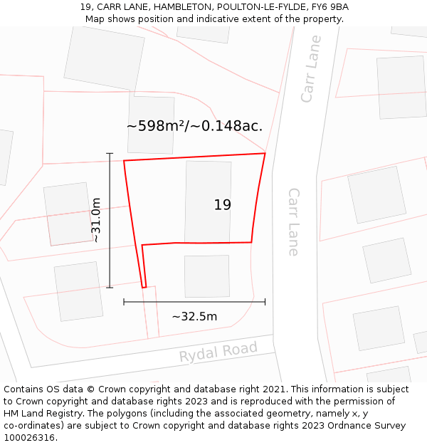 19, CARR LANE, HAMBLETON, POULTON-LE-FYLDE, FY6 9BA: Plot and title map
