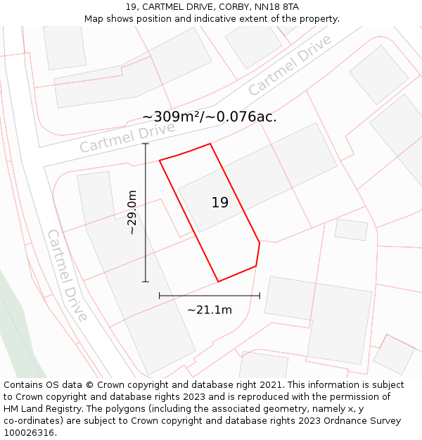 19, CARTMEL DRIVE, CORBY, NN18 8TA: Plot and title map