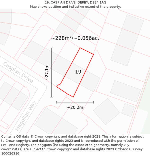 19, CASPIAN DRIVE, DERBY, DE24 1AG: Plot and title map