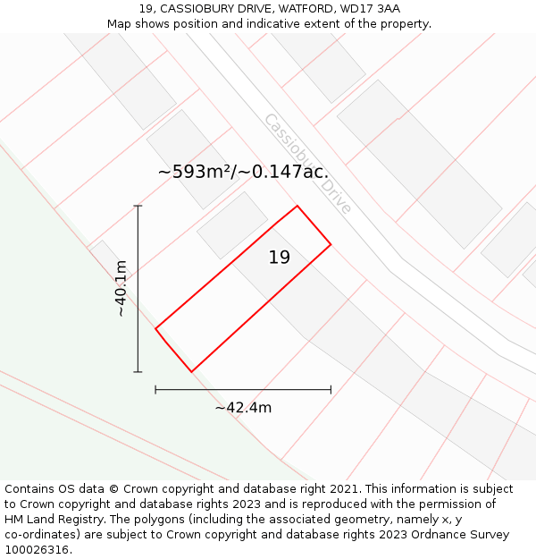 19, CASSIOBURY DRIVE, WATFORD, WD17 3AA: Plot and title map