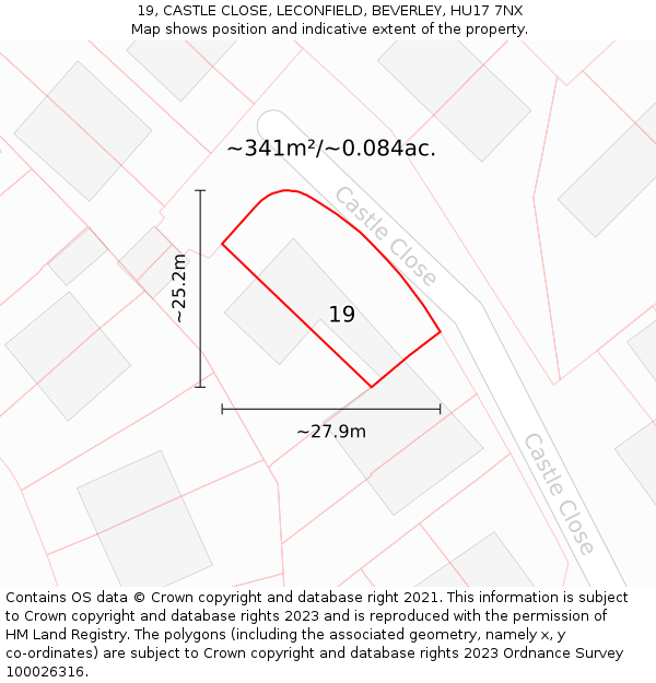 19, CASTLE CLOSE, LECONFIELD, BEVERLEY, HU17 7NX: Plot and title map