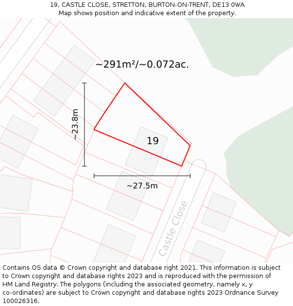 19, CASTLE CLOSE, STRETTON, BURTON-ON-TRENT, DE13 0WA: Plot and title map