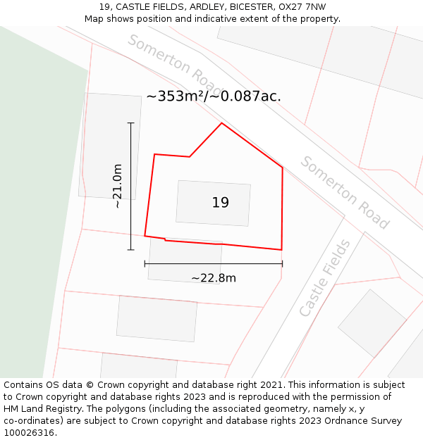 19, CASTLE FIELDS, ARDLEY, BICESTER, OX27 7NW: Plot and title map